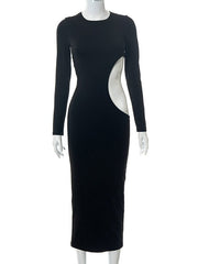 Momyraise Umstandskleider Enges Volltonfarbe Cut Out Rundhals Langarm Elegant Mode Für Schwangerschaft