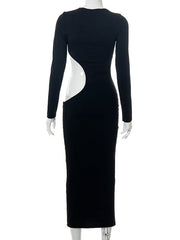 Momyraise Umstandskleider Enges Volltonfarbe Cut Out Rundhals Langarm Elegant Mode Für Schwangerschaft