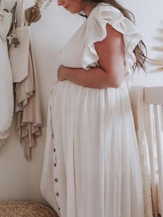 Momyraise Umstandsmode Fotoshootingkleider Rüschen V-Ausschnitt Boho Lässig Für Schwangerschaft
