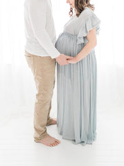 Momyraise Umstandsmode Fotoshootingkleider Rüschen V-Ausschnitt Boho Lässig Für Schwangerschaft