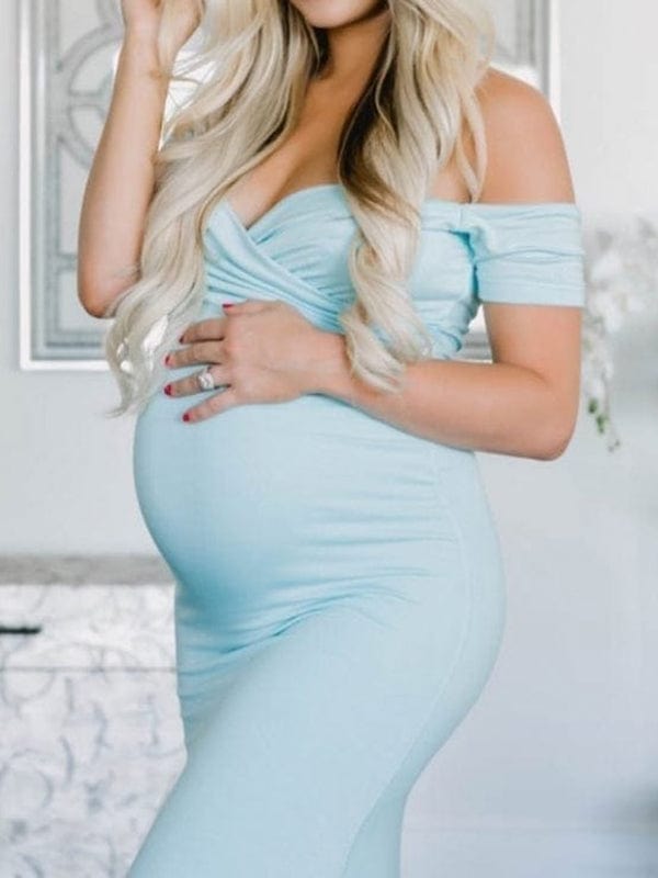 Momyraise Umstandskleider Schulterfreie Boot-Ausschnitt Elegant Mode Für Schwangerschaft