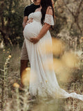 Momyraise Umstandskleider Spitzenkleider Fotoshootingkleid Babybauch Bandeau Maxikleider