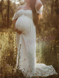 Momyraise Umstandskleider Spitzenkleider Fotoshootingkleid Babybauch Bandeau Maxikleider
