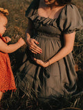 Momyraise Umstandskleider Raffungen Rüschen Drapiert Kurzärm Lässig Vintage Fotoshooting Für Schwangerschaft