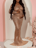 Momyraise Umstandskleider Mesh Schlitz Strass Rundhals Langarm Elegant Mode Babybauch Shooting Für Schwangerschaft