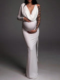 Momyraise Umstandskleider Enges Fischschwanz One Shoulder Tiefer V-Ausschnitt Keulenärmel Elegant Mode Abend Braut Babybauch Shooting