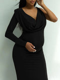 Momyraise Umstandskleider Enges Fischschwanz One Shoulder Tiefer V-Ausschnitt Keulenärmel Elegant Mode Abend Braut Babybauch Shooting