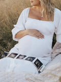 Momyraise Umstandskleider Geblümt Blümchen Chiffon Bandeau Quadratischem Kragen Langarm Täglich Süße Boho Beiläufige Fotoshooting