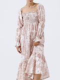 Momyraise Umstandskleider Geblümt Blümchen Chiffon Bandeau Quadratischem Kragen Langarm Täglich Süße Boho Beiläufige Fotoshooting