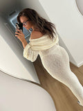 Momyraise Fotoshooting Umstandskleider Enges Volltonfarbe Baumwolle Knit Schulterfrei Langarm Elegant Ausgehabend Strand Ferien