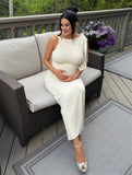 Momyraise Umstandskleider Enges Volltonfarbe Ärmellos Elegant Beiläufige Mode Abend Fotoshooting Kleider