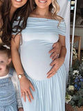 Momyraise Umstandskleider Raffungen Plissee Schulterfreie Kurzärm Elegant Täglich Ausgehabend Babybauch Shooting