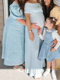 Momyraise Umstandskleider Raffungen Plissee Schulterfreie Kurzärm Elegant Täglich Ausgehabend Babybauch Shooting