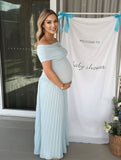 Momyraise Umstandskleider Raffungen Plissee Schulterfreie Kurzärm Elegant Täglich Ausgehabend Babybauch Shooting