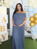 Momyraise Umstandskleider Raffungen Plissee Schulterfreie Kurzärm Elegant Täglich Ausgehabend Babybauch Shooting