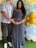 Momyraise Umstandskleider Raffungen Plissee Schulterfreie Kurzärm Elegant Täglich Ausgehabend Babybauch Shooting