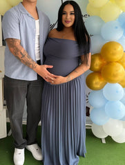 Momyraise Umstandskleider Raffungen Plissee Schulterfreie Kurzärm Elegant Täglich Ausgehabend Babybauch Shooting