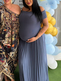 Momyraise Umstandskleider Raffungen Plissee Schulterfreie Kurzärm Elegant Täglich Ausgehabend Babybauch Shooting