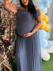 Momyraise Umstandskleider Raffungen Plissee Schulterfreie Kurzärm Elegant Täglich Ausgehabend Babybauch Shooting