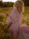 Momyraise Umstandskleider Rüschen Volants Quadratischem Kragen Puffärmel Kurzärm Lose Süße Abend Fotoshooting Babybauch Kleider