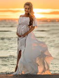 Momyraise Umstandskleider Chiffon Seitenschlitz Schulterfreie Elegant Ausgehabend Strand Babybauch Shooting