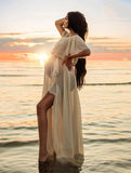 Momyraise Umstandskleider Chiffon Seitenschlitz Schulterfreie Elegant Ausgehabend Strand Babybauch Shooting