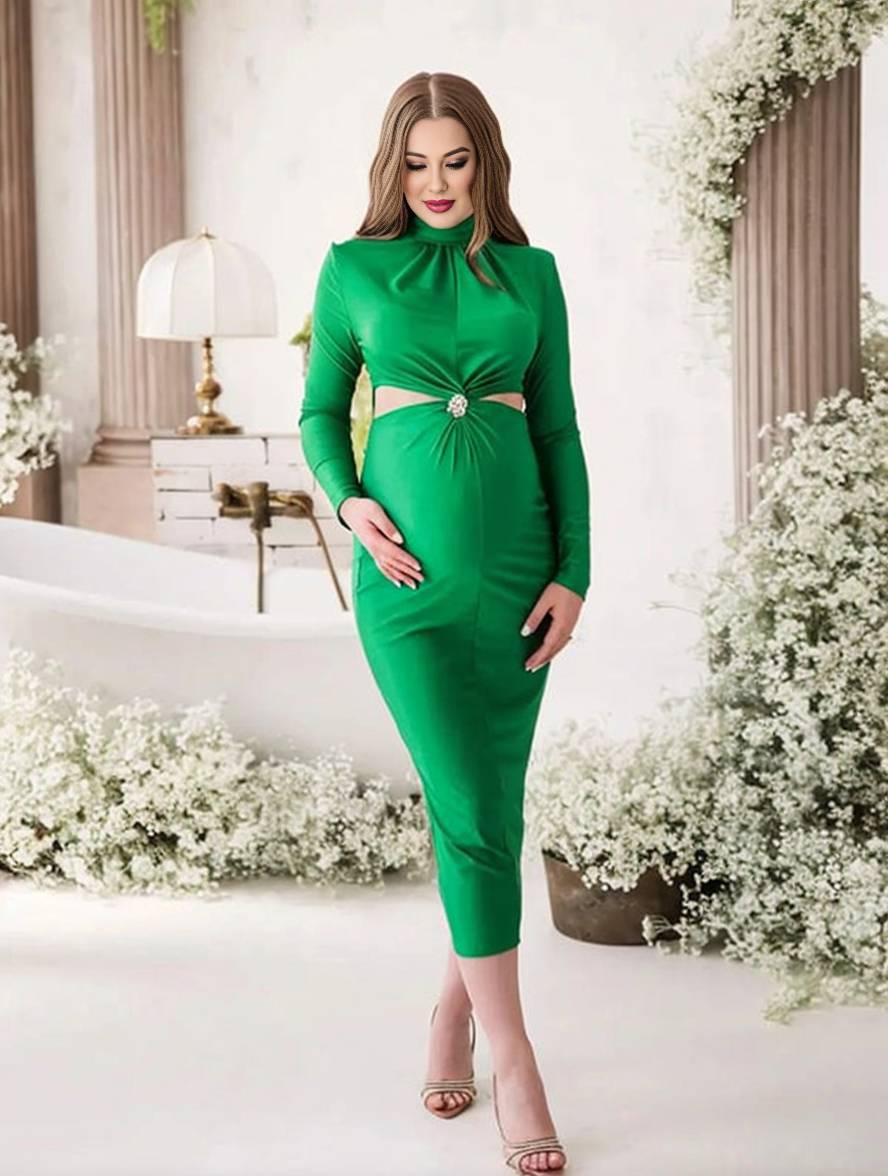 Momyraise Umstandskleider Schlank Volltonfarbe Langarm Elegant Mode Ausgehabend Cocktail Ball