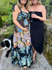 Momyraise Umstandskleider Blumendruc Geblümt Volants Knoten Bandeau Spaghettiträger Ärmellos Boho Vintage Abend Strand