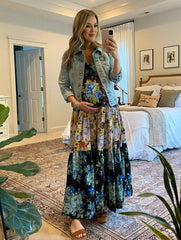 Momyraise Umstandskleider Blumendruc Geblümt Volants Knoten Bandeau Spaghettiträger Ärmellos Boho Vintage Abend Strand