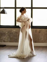 Momyraise Umstandskleider Chiffon Schlitz Rüschen Tiefer V-Ausschnitt Laternenhülse Langarm Elegant Babybauch Shooting