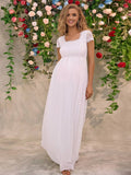 Momyraise Umstandskleider Spitze Mesh Quadratischem Kragen Kurzärm Elegant Mode Braut Babybauch Shooting