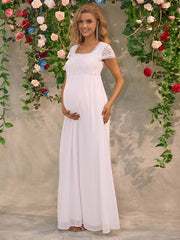 Momyraise Umstandskleider Spitze Mesh Quadratischem Kragen Kurzärm Elegant Mode Braut Babybauch Shooting