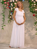 Momyraise Umstandskleider Spitze Mesh Quadratischem Kragen Kurzärm Elegant Mode Braut Babybauch Shooting