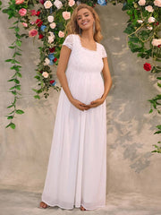 Momyraise Umstandskleider Spitze Mesh Quadratischem Kragen Kurzärm Elegant Mode Braut Babybauch Shooting
