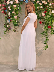 Momyraise Umstandskleider Spitze Mesh Quadratischem Kragen Kurzärm Elegant Mode Braut Babybauch Shooting