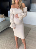 Momyraise Umstandskleider Partykleider Bodyconkleider Off Shoulder Enges Langarm Elegant Midikleider