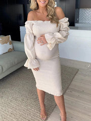 Momyraise Umstandskleider Partykleider Bodyconkleider Off Shoulder Enges Langarm Elegant Midikleider