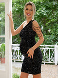 Momyraise Umstandskleider Schlank Pailletten Rückenfrei Ärmellos Aktuelles Schick Elegant Abend Cocktail