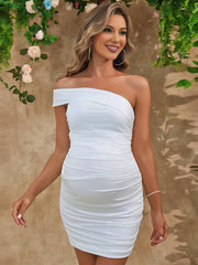 Momyraise Umstandskleider Schlank Raffungen Rückenfrei Schulterfreie Ärmellos Elegant Beiläufige Schick