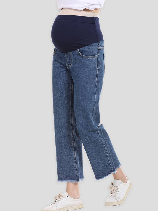 Momyraise Schwangerschaft Stütze Bauch Mit Hoher Taille Beiläufige Lose Breites Bein Denim Umstandsmode Hosen