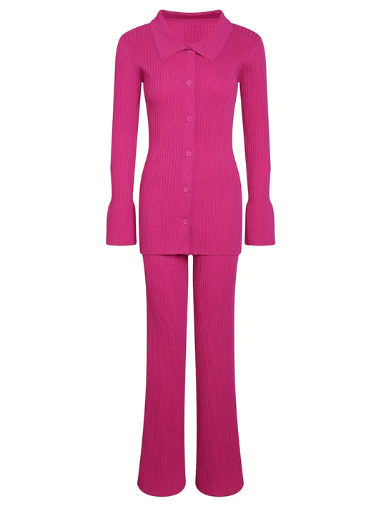 Momyraise Volltonfarbe Langarmknopf Gerippter Cardigan Und Strickhose Schlank Elegant Mode Umstandsmode Zweiteilige Anzüge