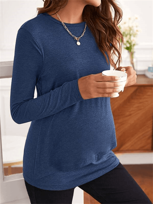 Momyraise Stilltops Volltonfarbe Langarm Täglich Lässig Mode Umstandsmode T-Shirt Oberteile