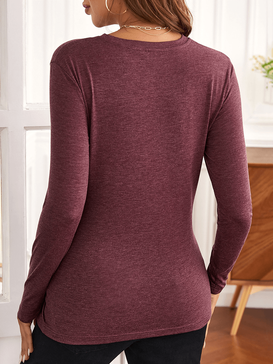 Momyraise Stilltops Volltonfarbe Langarm Täglich Lässig Mode Umstandsmode T-Shirt Oberteile