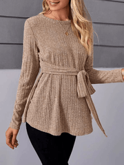 Momyraise Umstandsmode Pullover Knit Gürtel Bindegürtel Rundhals Langarm Täglich Lässig Mode Kleidung für schwangere