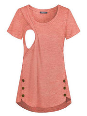 Momyraise Stillshirts Einreiher Unregelmäßig Rundhals Kurzärm Täglich Beiläufige Für Schwangerschaft