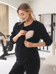 Momyraise Stilltops Volltonfarbe Rundhals Langarm Beiläufige Mode Locker Täglich Lässig das Sweatshirt