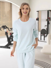 Momyraise Stilltops Volltonfarbe Rundhals Langarm Beiläufige Mode Locker Täglich Lässig das Sweatshirt