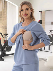 Momyraise Stilltops Volltonfarbe Rundhals Langarm Beiläufige Mode Locker Täglich Lässig das Sweatshirt