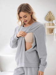 Momyraise Stilltops Volltonfarbe Rundhals Langarm Beiläufige Mode Locker Täglich Lässig das Sweatshirt