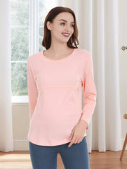 Momyraise Stilltops Volltonfarbe Baumwolle Rundhals Langarm Beiläufige Mode Lose Umstandsmode Sweatshirt